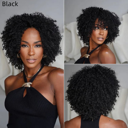 Put On & Go Voluminous Afro Kinky Curly Bob Wig 100% Human Hair