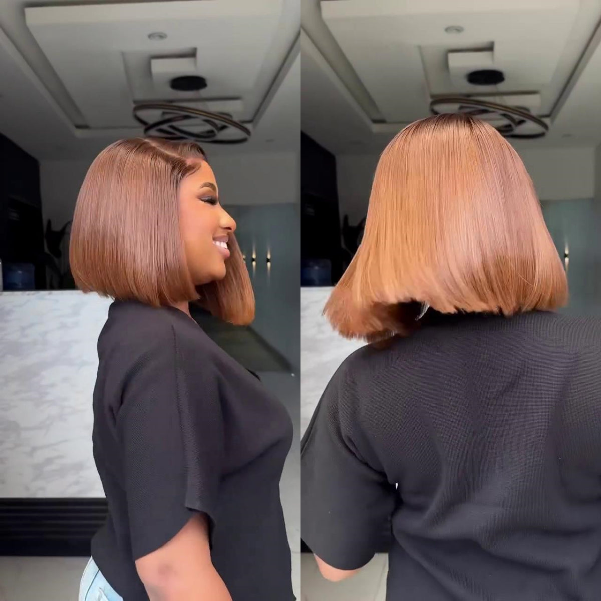 Chestnut Brown Side Part Straight Bob 7×5 HD Lace Closure Wig