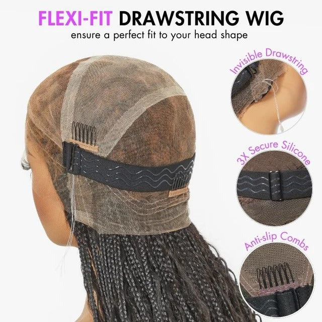 Full Lace Knotless Boho Curls Braided Invisi Drawstring Synthetic Bob Wig