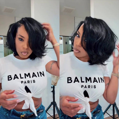Natural Parted Slightly Curly Bob 5×5 Lace Closure Wig