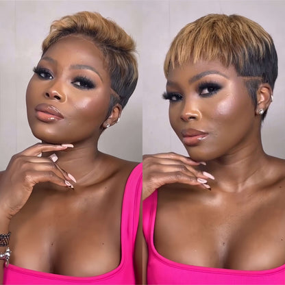 Highlight Blonde Short Pixie Cut 13x4 Lace Frontal Wig With Bang