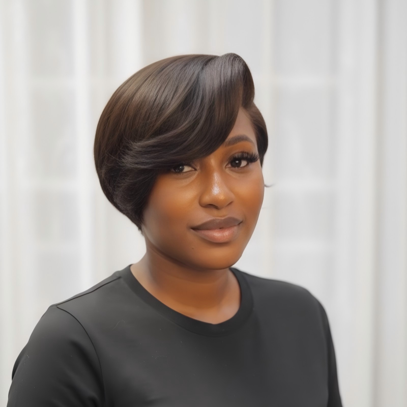 Natural Black Side Part Pixie Cut Glueless 13×4 Lace Frontal Wig