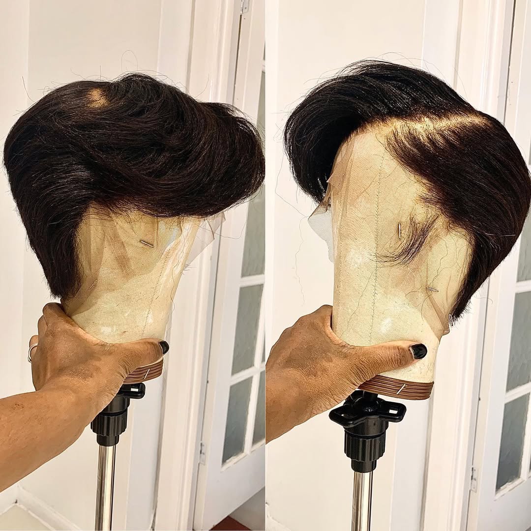 Full Lace Natural Black Short Layered Cut Wig With Bang