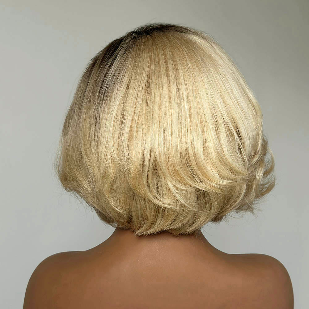 Blonde With Dark Roots Side Part 13x4 Lace Frontal Bob Wig