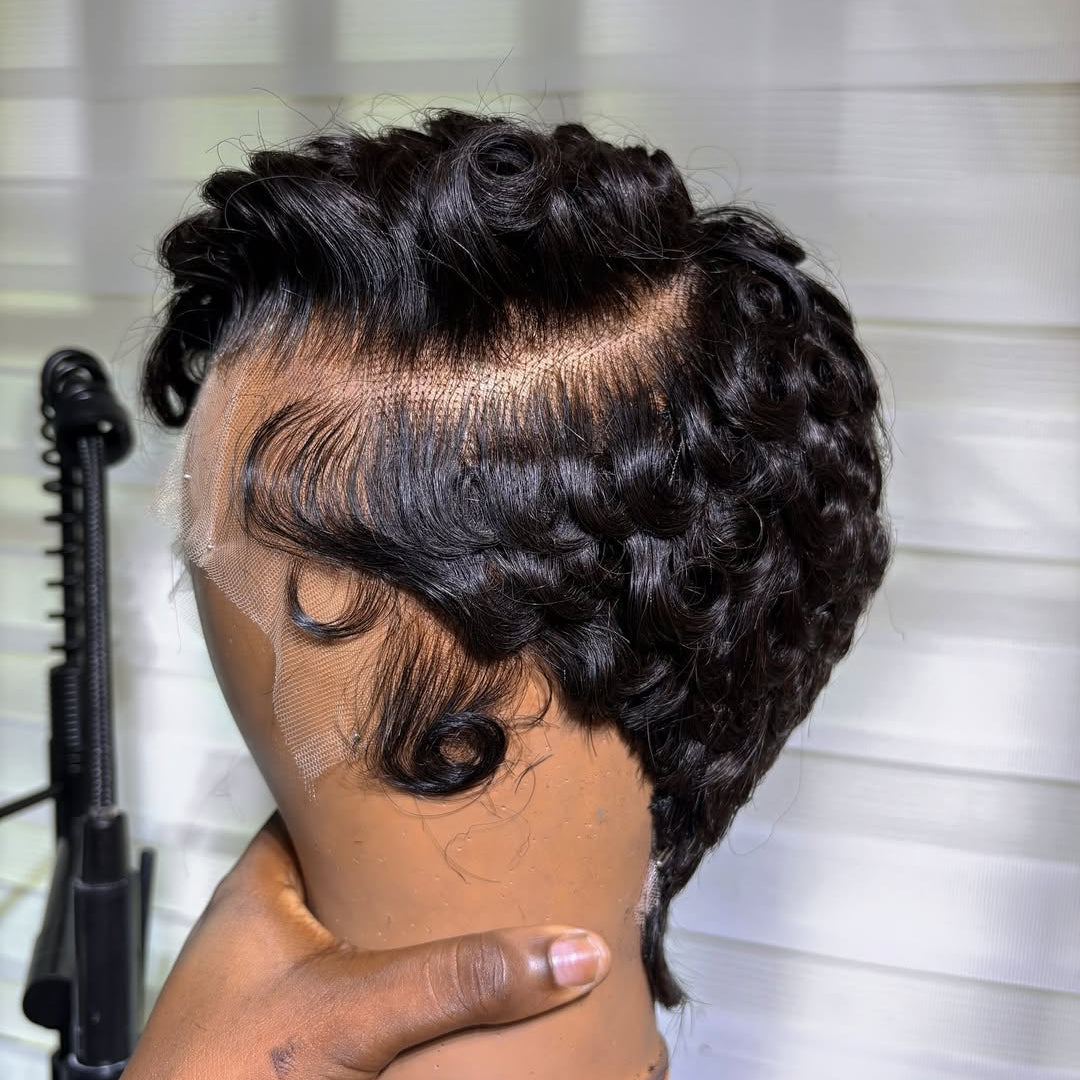 Short Pixie Finger Wave Glueless 13×6 Lace Frontal Wig