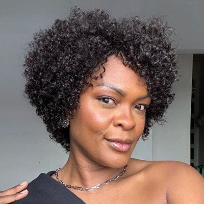 Put On & Go Voluminous Afro Kinky Curly Short Bob No Lace Wig