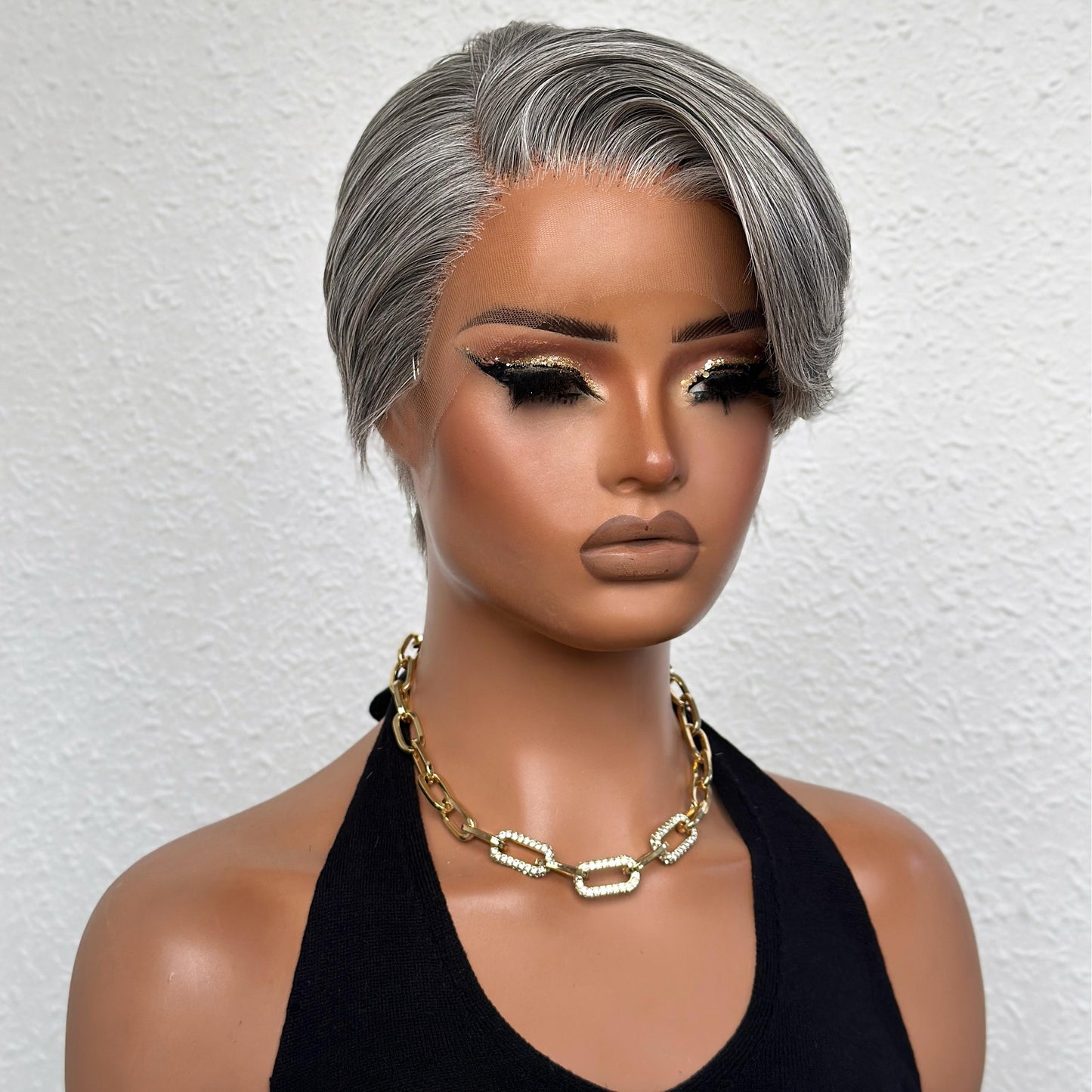 Salt And Pepper Side Part Pixie Cuts 13x4 Frontal Lace Wig