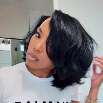 Natural Parted Slightly Curly Bob 5×5 Lace Closure Wig