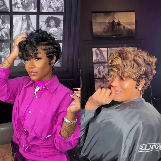 Full Lace Honey Blonde Highlighted/Black Pin Curly Finger Wave Short Glueless Wig