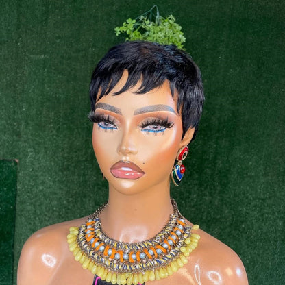 Natural Black Glueless Short Pixie Cut 100% Human Hair Wig With Bangs