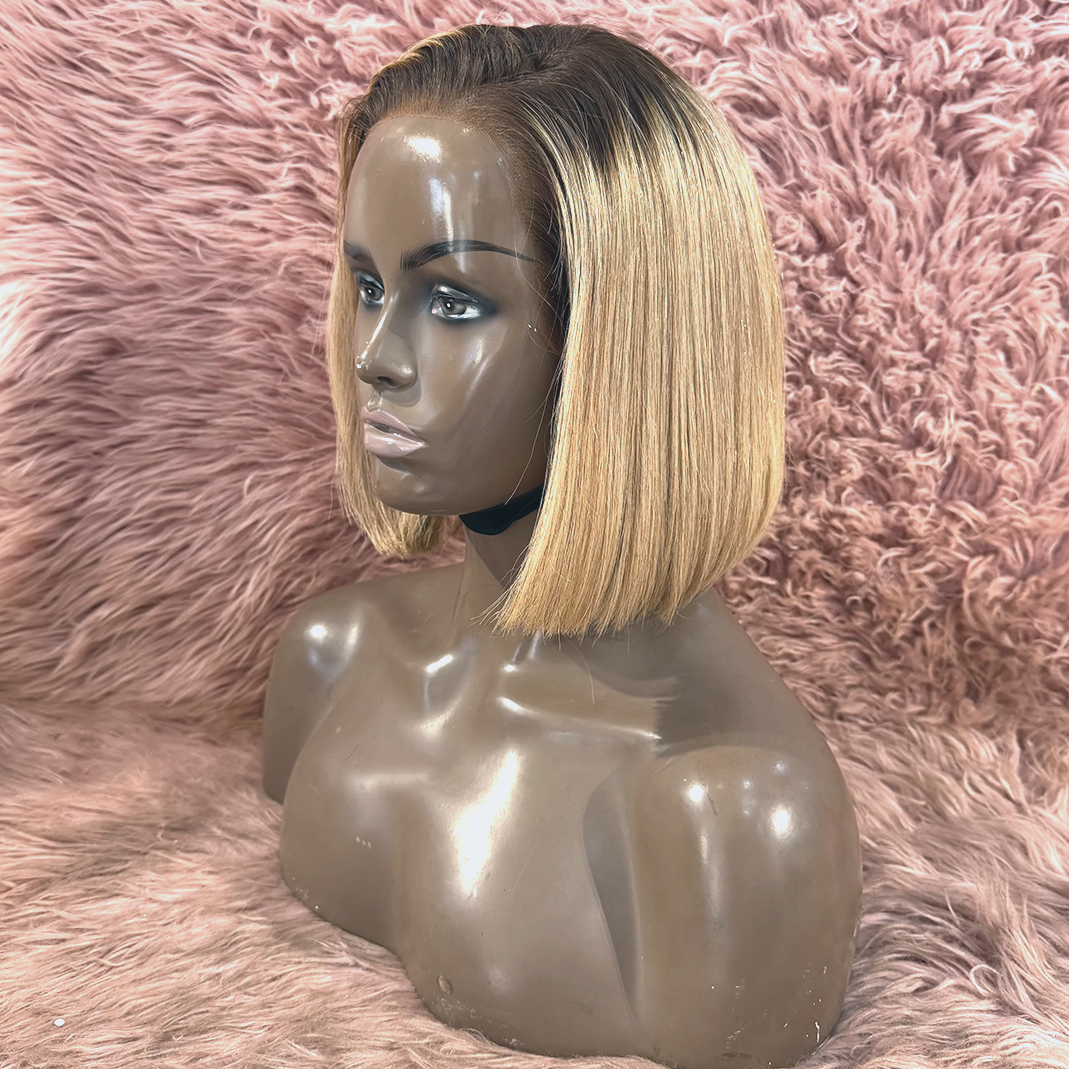 Chic Ash Blonde Highlight 7×5 HD Lace Closure Bob Wig 100% Human Hair