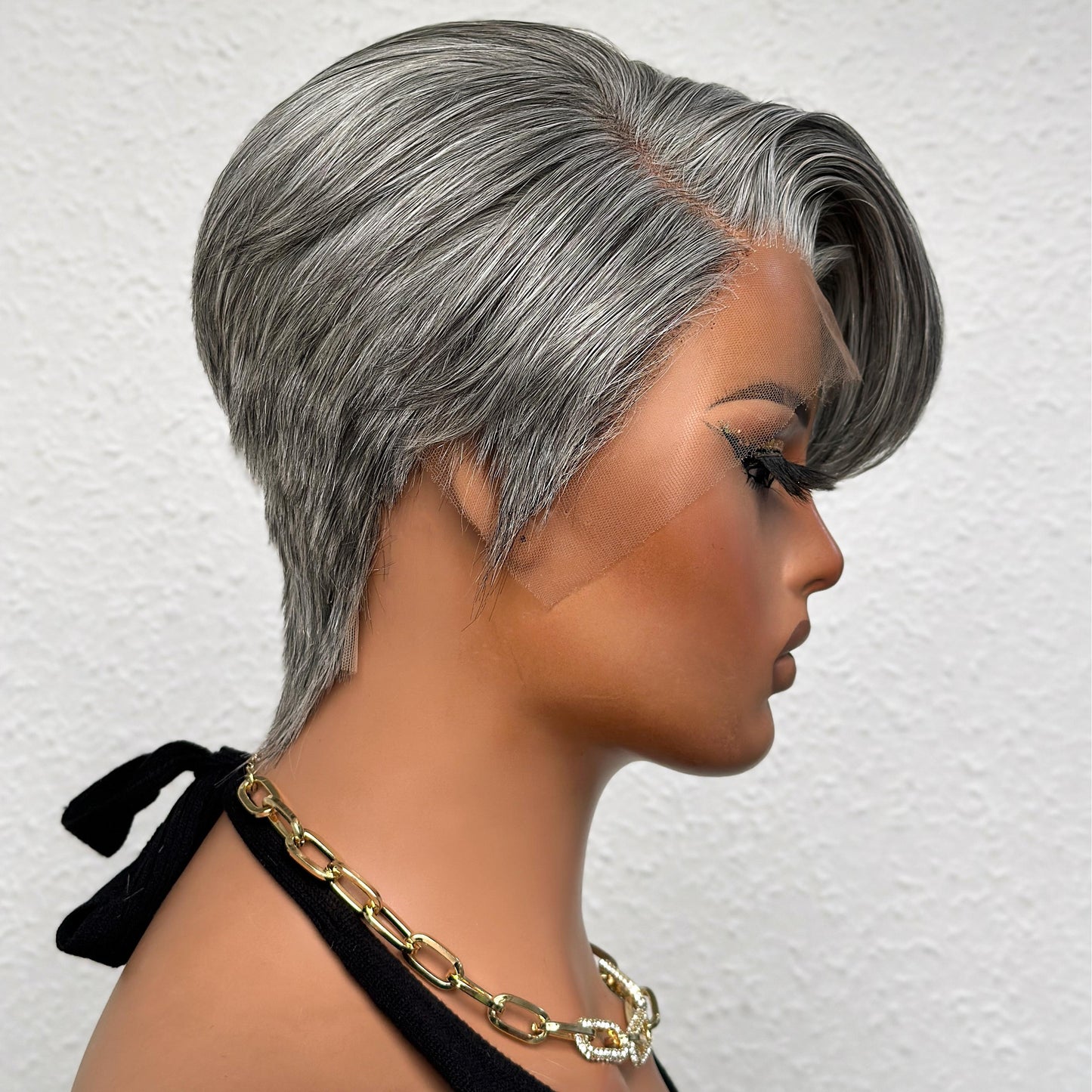 Salt And Pepper Side Part Pixie Cuts 13x4 Frontal Lace Wig