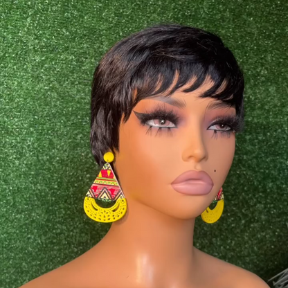Natural Black Glueless Short Pixie Cut 100% Human Hair Wig With Bangs