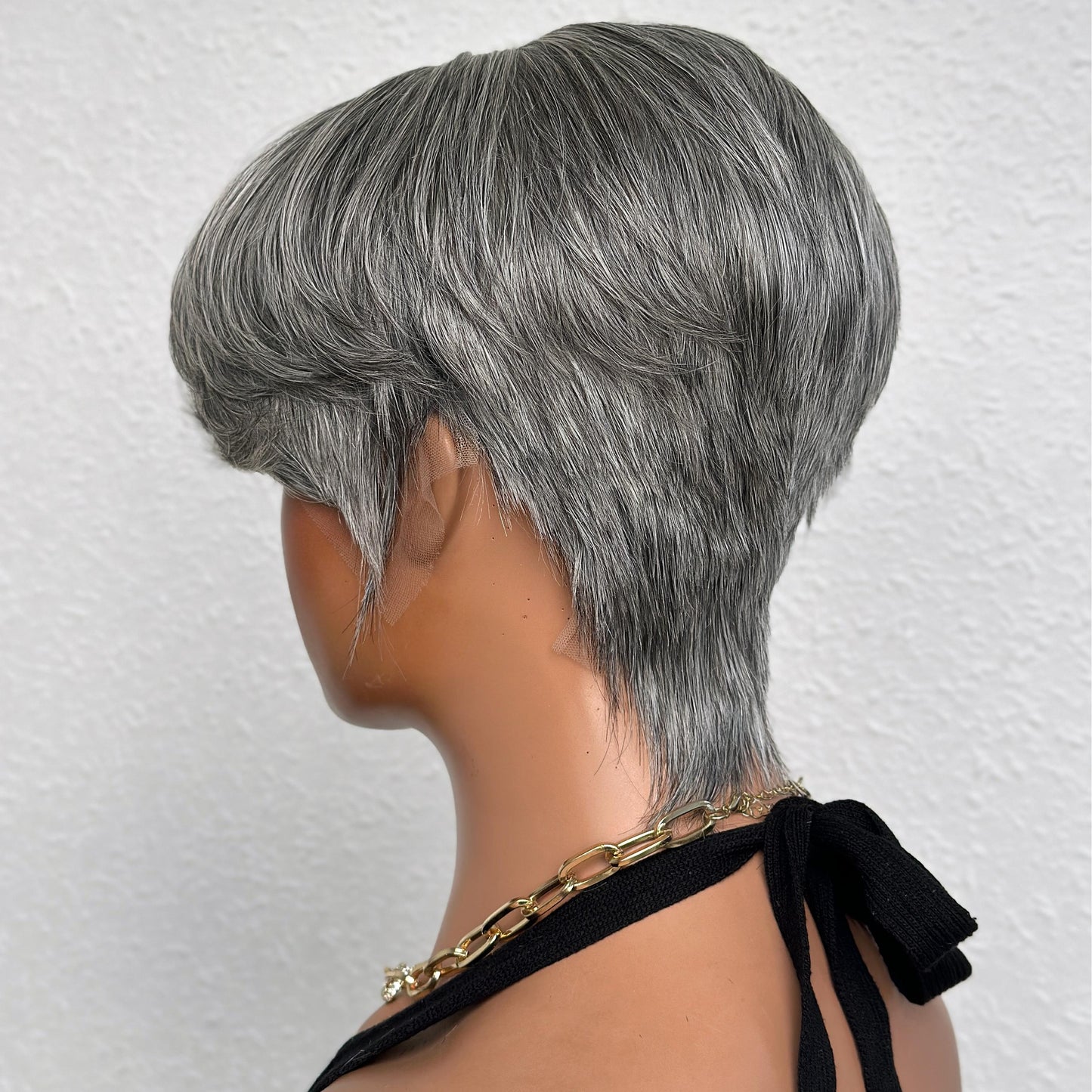 Salt And Pepper Side Part Pixie Cuts 13x4 Frontal Lace Wig