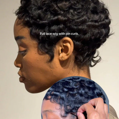 Glueless Full Lace Finger Wave Short Pixie Cut Wig