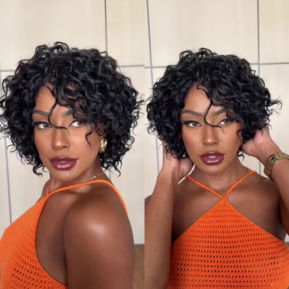 Put On & Go Red Brown/Black Fluffy Curly Bob Wig