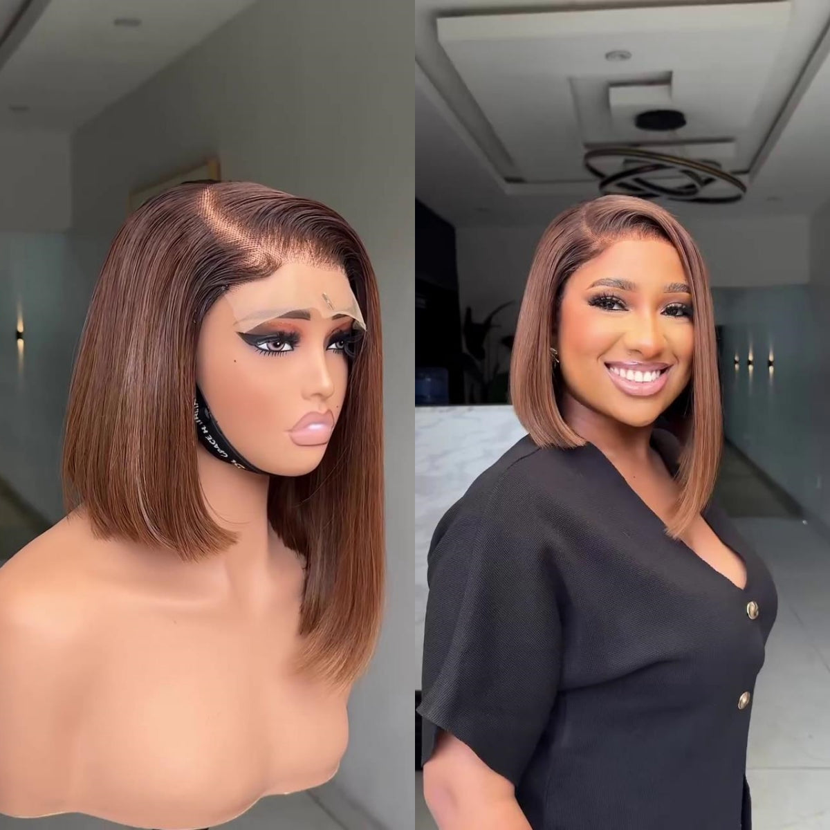 Chestnut Brown Side Part Straight Bob 7×5 HD Lace Closure Wig