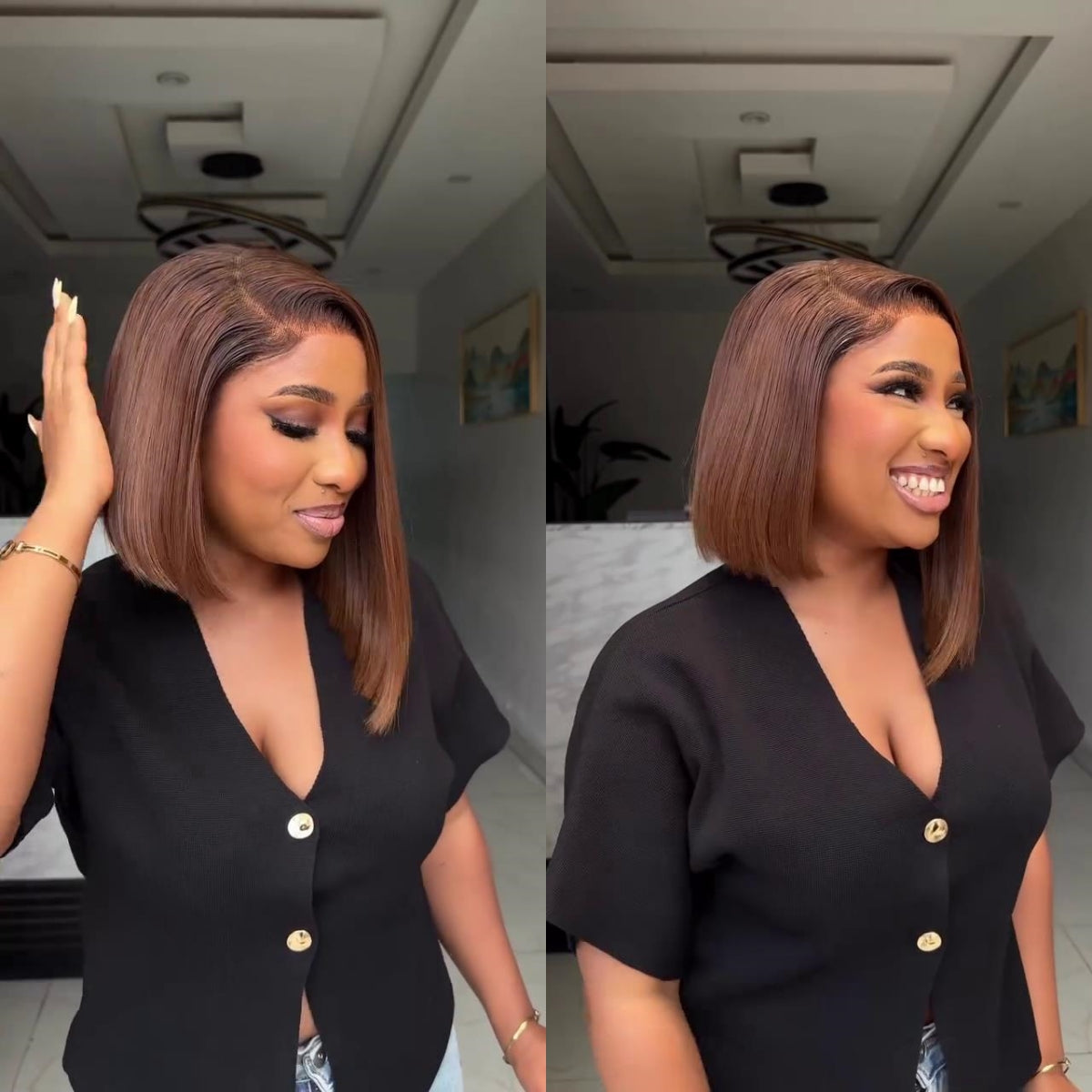 Chestnut Brown Side Part Straight Bob 7×5 HD Lace Closure Wig