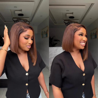 Chestnut Brown Side Part Straight Bob 7×5 HD Lace Closure Wig