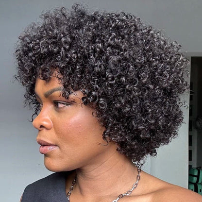 Put On & Go Voluminous Afro Kinky Curly Short Bob No Lace Wig