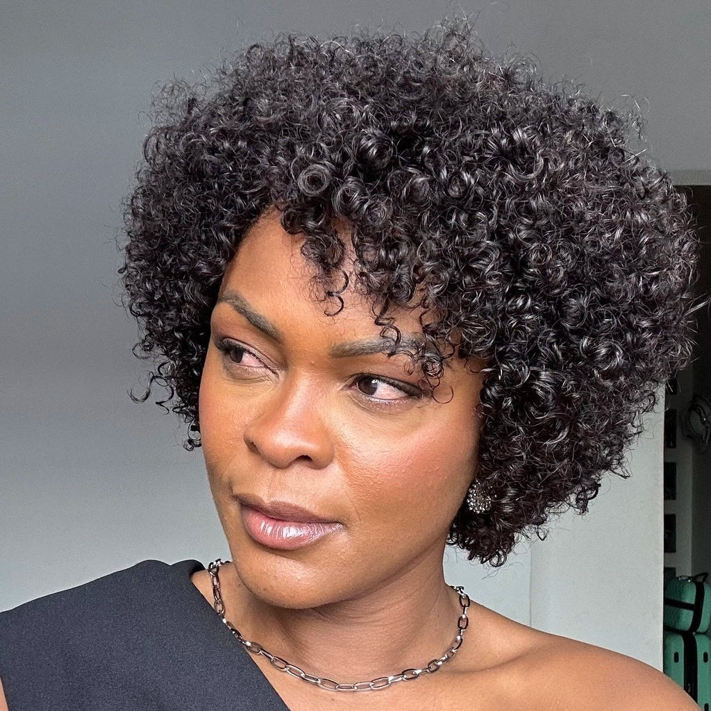 Put On & Go Voluminous Afro Kinky Curly Short Bob No Lace Wig