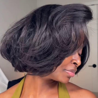 Natural Hairline Side Parted Layered Cut Bob 13×4 Lace Frontal Wig
