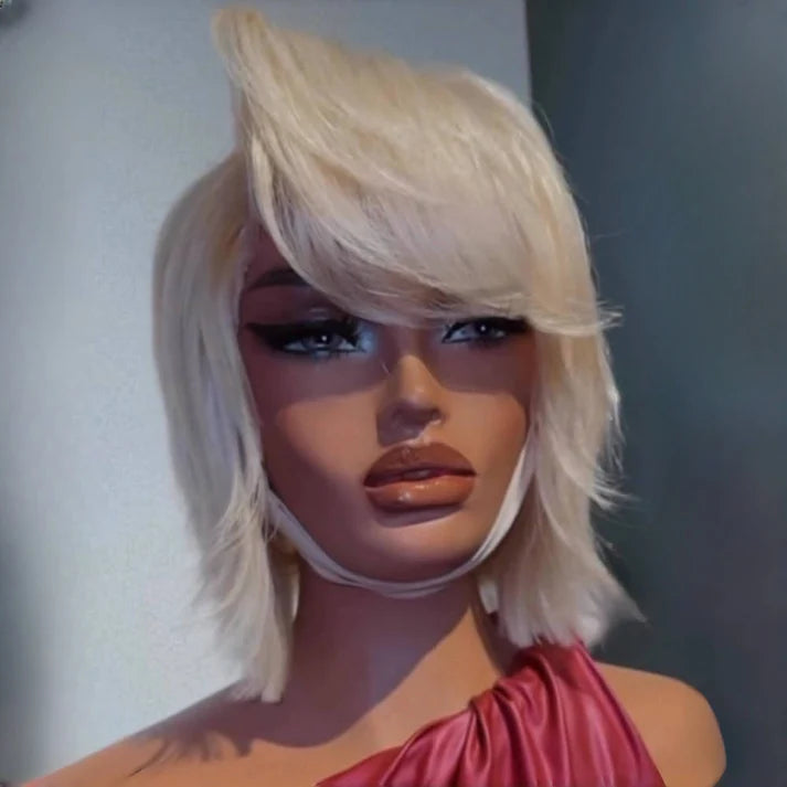 Short Layered Cut Hair With Fringe Bang 13x4 Lace Frontal Glueless Wig