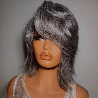Short Layered Cut Hair With Fringe Bang 13x4 Lace Frontal Glueless Wig