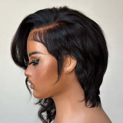 Asymmetrical Side Parted Curls Bob 13×4 Lace Frontal Wig