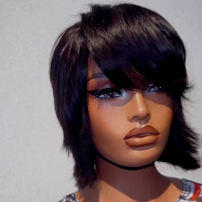 Short Layered Cut Hair With Fringe Bang 13x4 Lace Frontal Glueless Wig