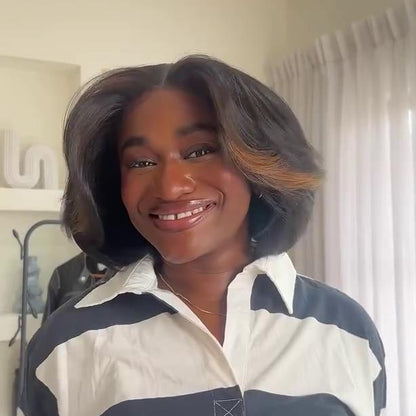 Natural Realistic Highlights Layered Cut Bob 5×5 Lace Closure Wig