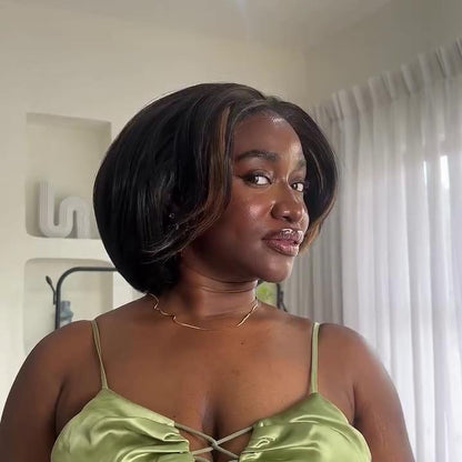 Natural Realistic Highlights Layered Cut Bob 5×5 Lace Closure Wig