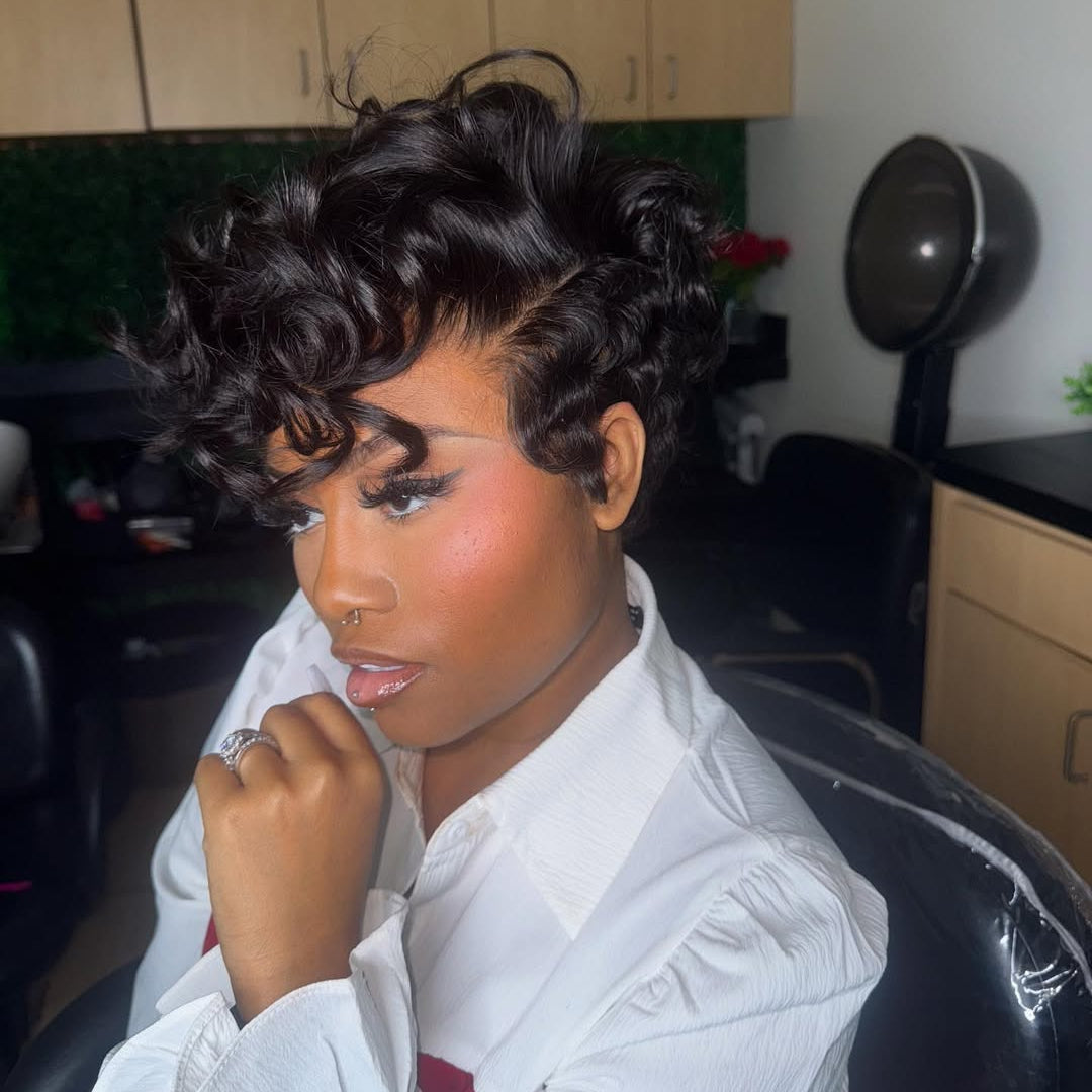 Full Lace Short Fluffy Retro Curls Pixie Wig