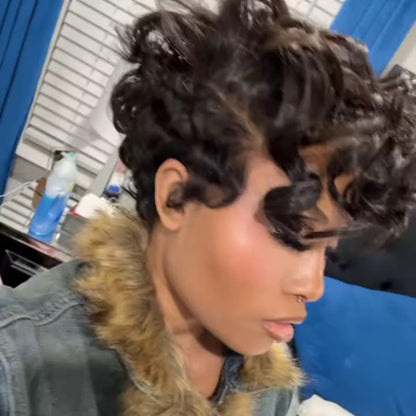 Full Lace Short Fluffy Retro Curls Pixie Wig