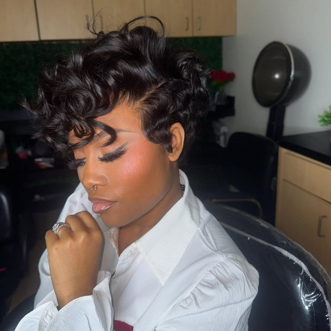 Full Lace Short Fluffy Retro Curls Pixie Wig