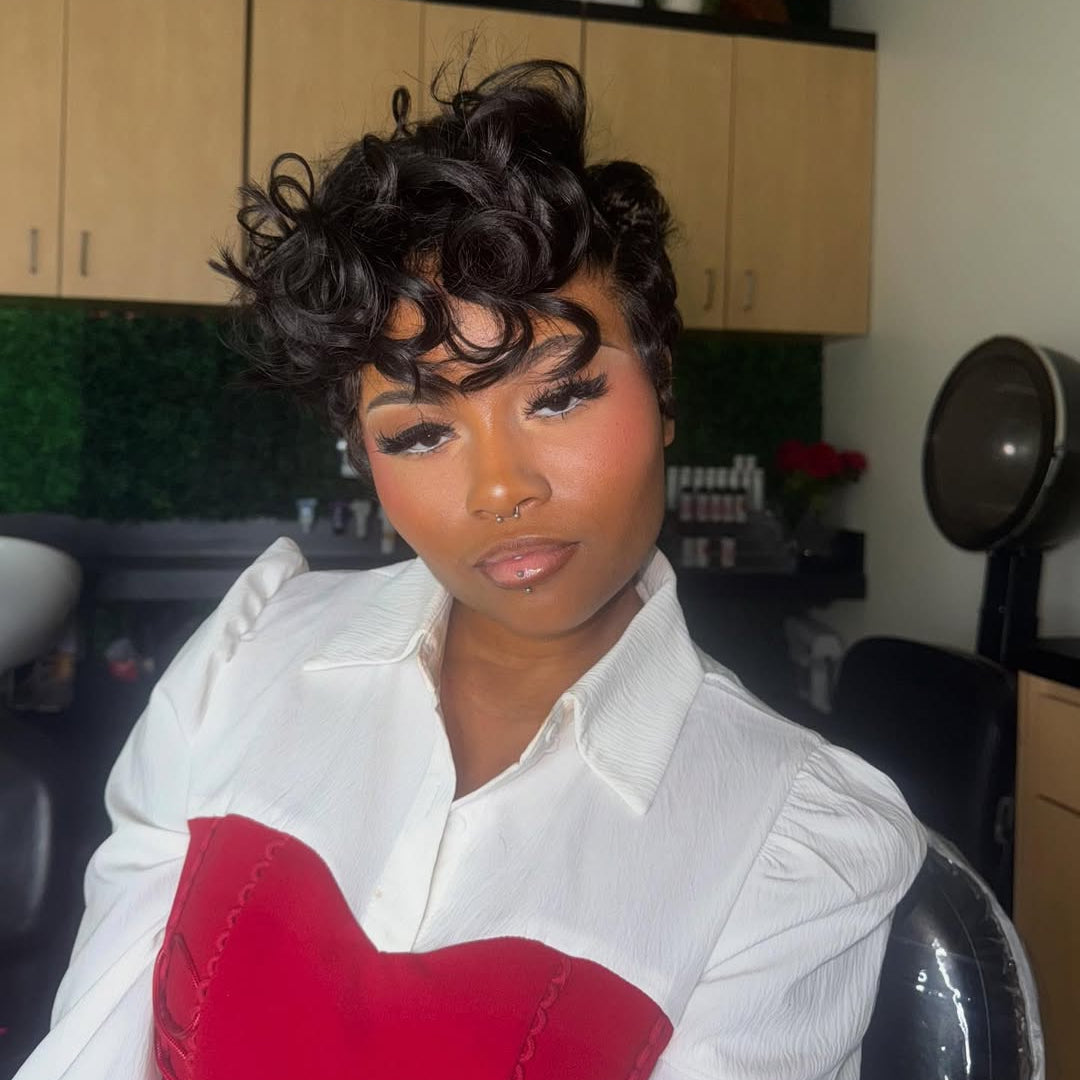 Full Lace Short Fluffy Retro Curls Pixie Wig