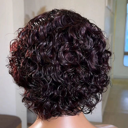 Natural Hairline Cruly Burgundy Pixie 13×4 Lace Frontal Glueless Wig