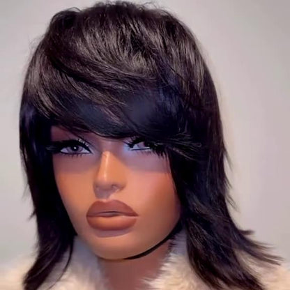 Short Layered Cut Hair With Fringe Bang 13x4 Lace Frontal Glueless Wig