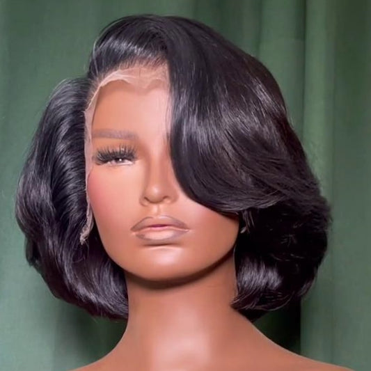 Natural Hairline Side Parted Slightly Curly 13×4 Lace Frontal Bob Wig