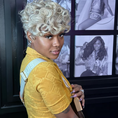 613 Short Pin Curly Finger Wave Glueless 13×4 Lace Frontal Wig