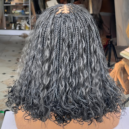 Full Lace Knotless Boho Curls Braided Invisi Drawstring Synthetic Bob Wig
