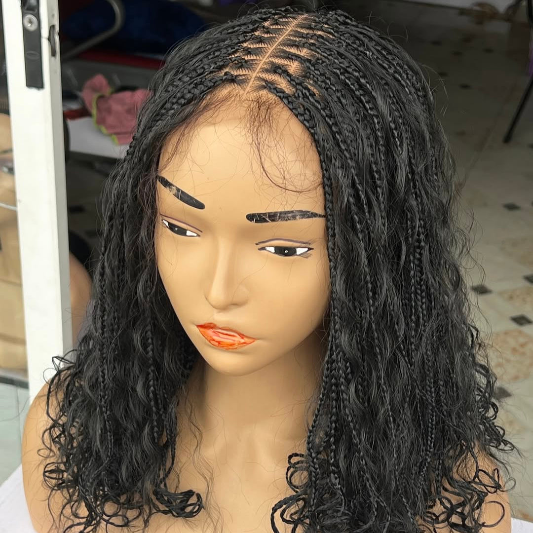 Full Lace Knotless Boho Curls Braided Invisi Drawstring Synthetic Bob Wig