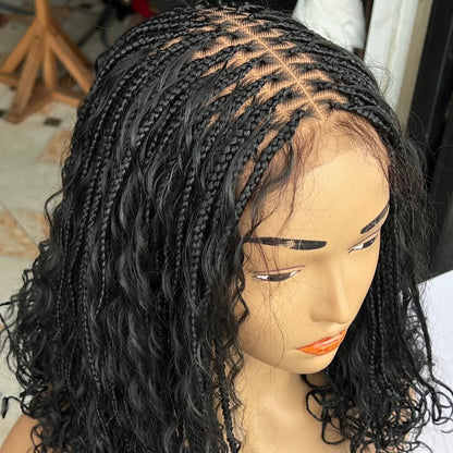 Full Lace Knotless Boho Curls Braided Invisi Drawstring Synthetic Bob Wig