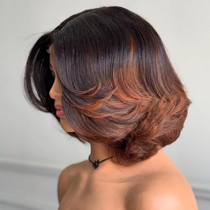 Brown Balayage Layered 5x5 Lace Closure Bob Wig