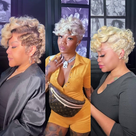 613 Short Pin Curly Finger Wave Glueless 13×4 Lace Frontal Wig