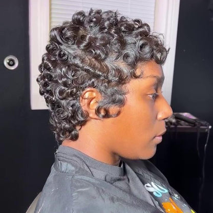 Full Lace Short Pixie Finger Wave Glueless Wig