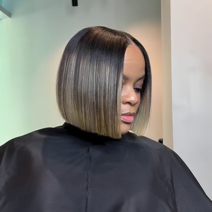 Chic Ombre Short Straight Human Hair Bob 5×5 Lace Closure Wig