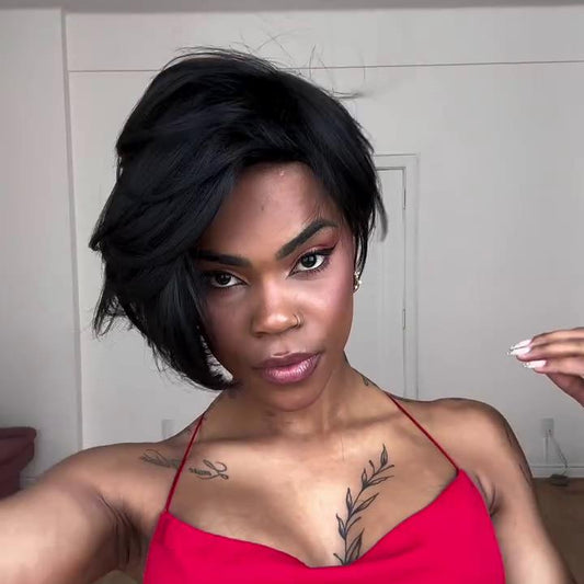 Short Hair Pixie Cut Style Wig With Side Long Bangs