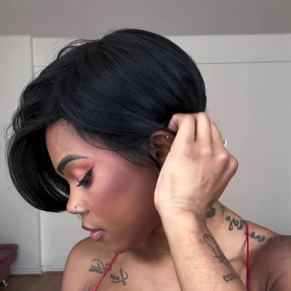Short Hair Pixie Cut Style Wig With Side Long Bangs