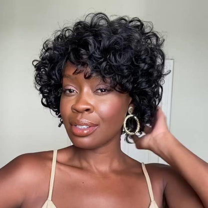 Side Part Voluminous Curly Put On & Go Bob Wig With Bangs